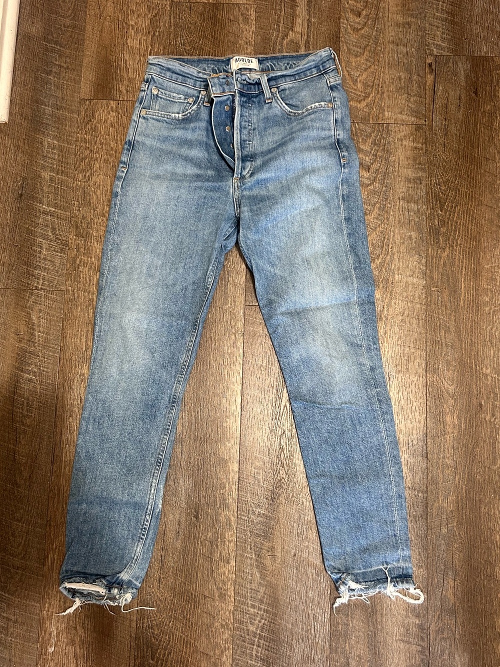 Agolde Light Blue High-Rise Distressed Hem Jeans